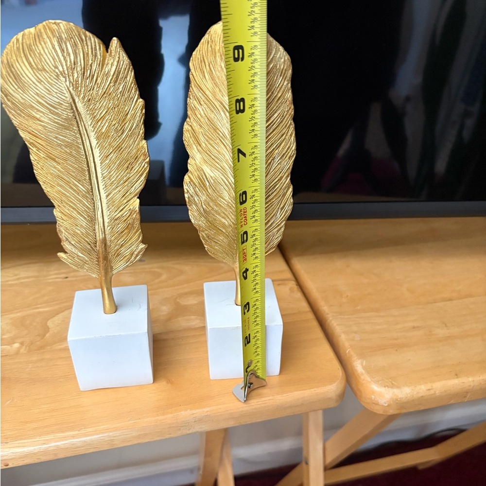 Gold Feather Sculptures on White Base - Picture 2 of 3